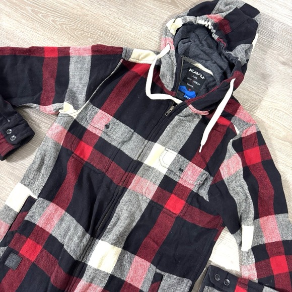 Kavu Other - Kavu Black Red White Full Zip Hooded Flannel Shirt Jacket Men's Size XS